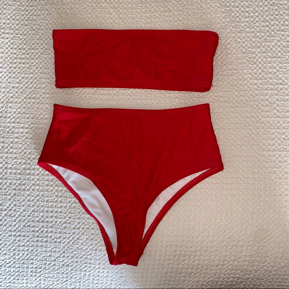 Red High Waisted Bikini Set - Picture 2 of 4